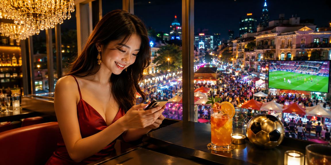 Cảnh phố đêm Hà Nội với người chơi sử dụng di động